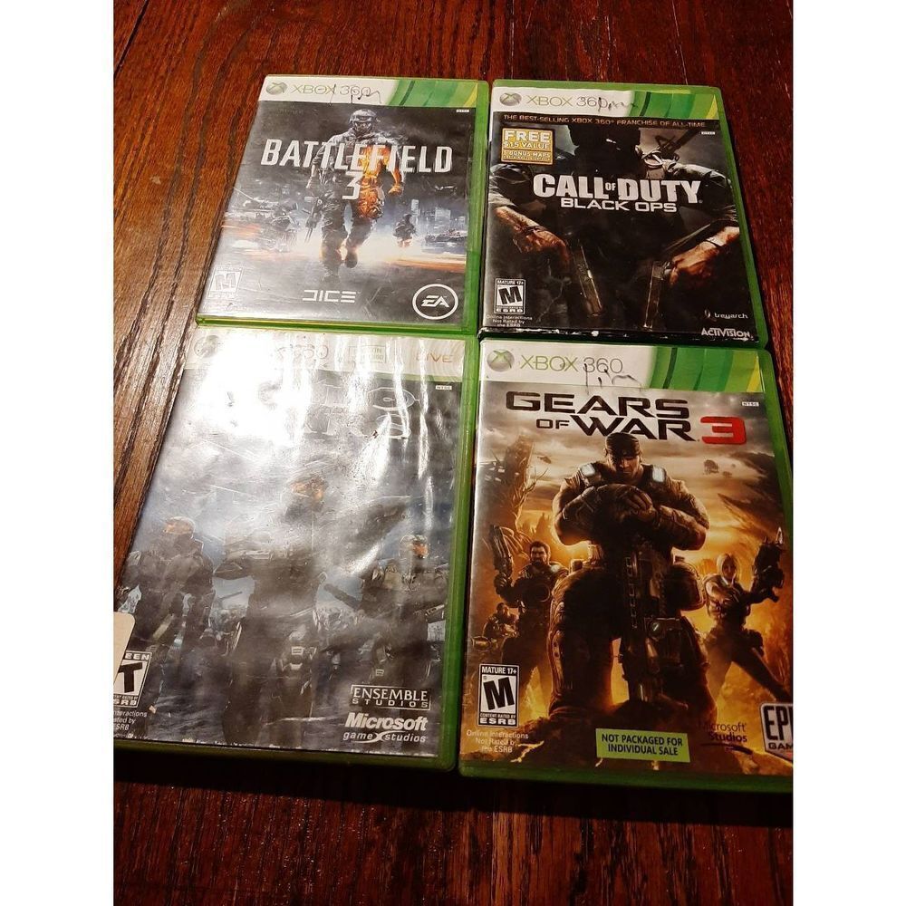 Lot of 4 XBox 360 Video Games Battlefield 3 Call Duty Halo Wars Gears of War